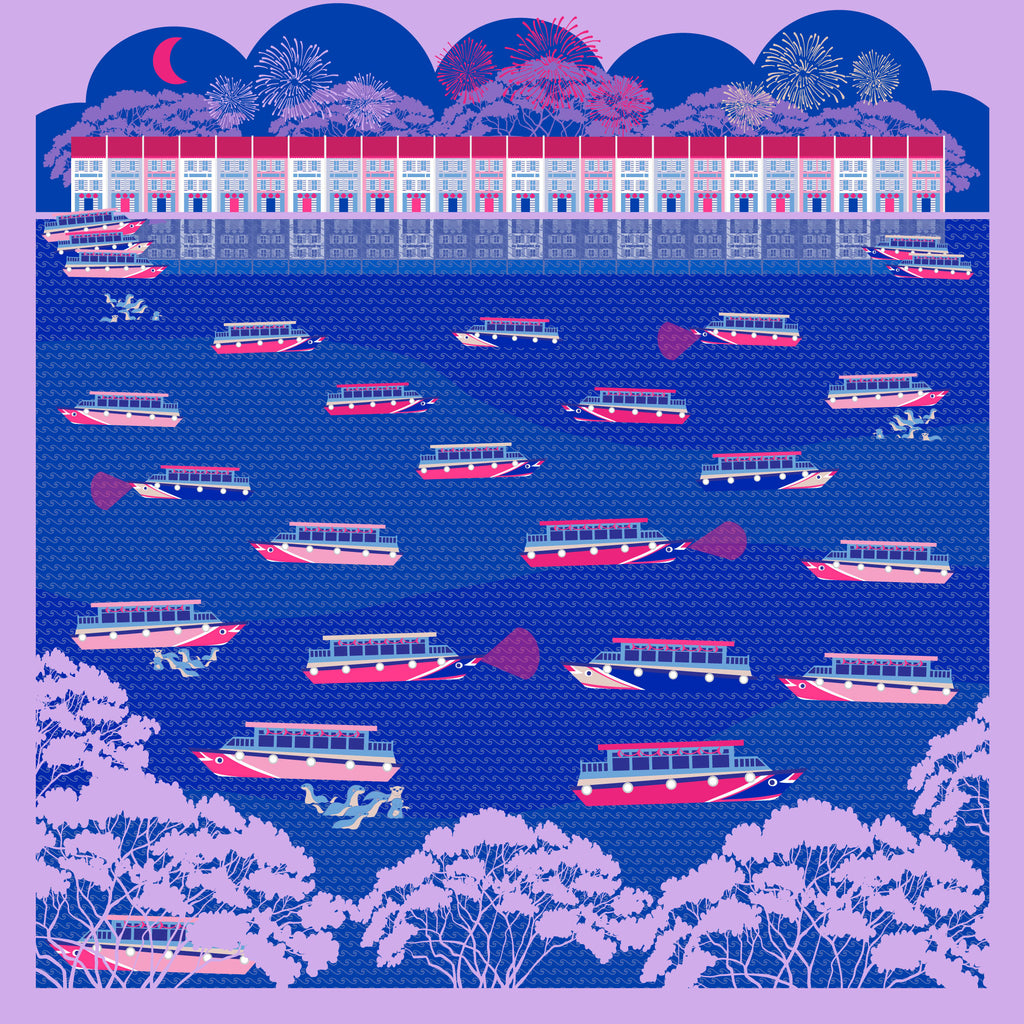 Night at the Singapore Quay Neckerchief Silk
