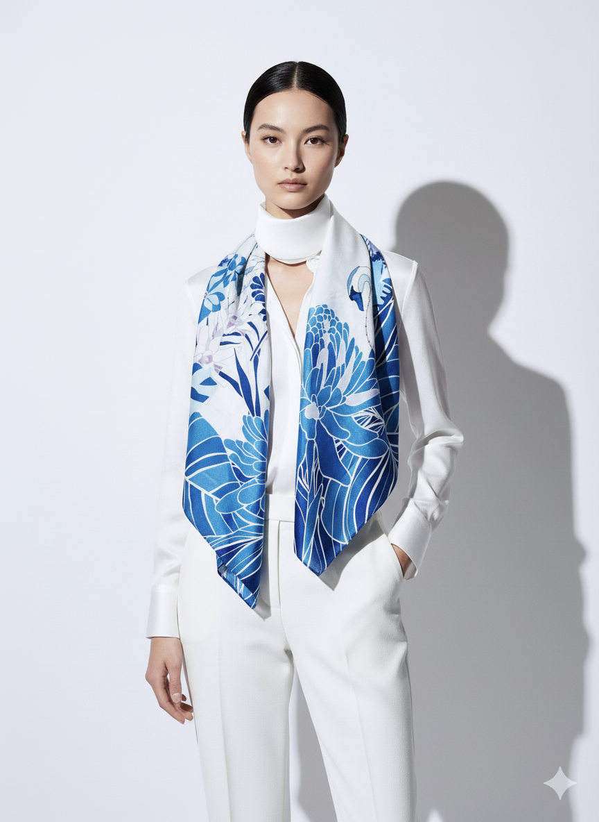Singapore’s Heritage in Blooms Premium Cotton Silk Scarf