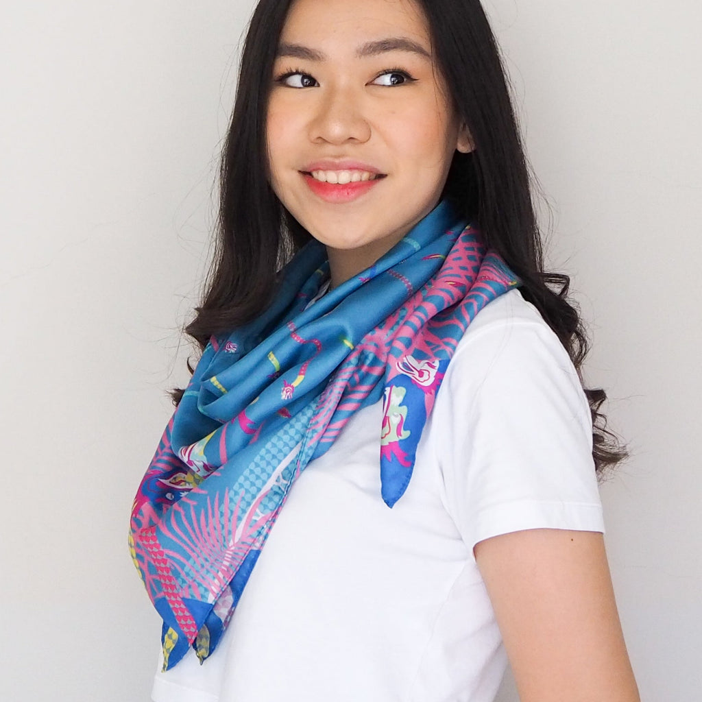 Dragons on Singapore Water Silk Scarf